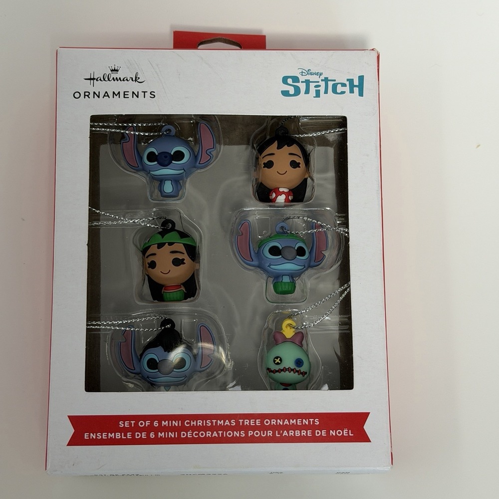 Hallmark Disney Stitch Set Of 6 Mini Christmas Tree Ornament Figures Holiday
